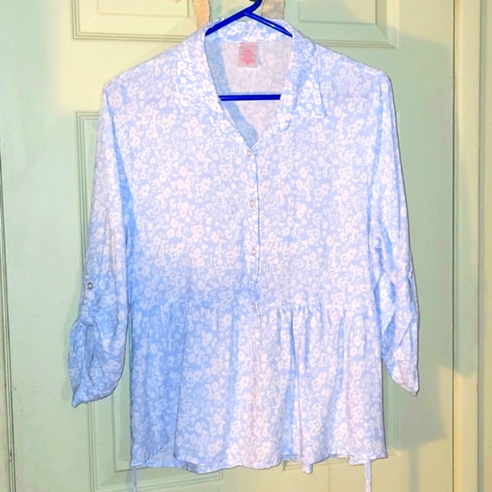 NoBo Women's Floral Half Button down Blouse Size L